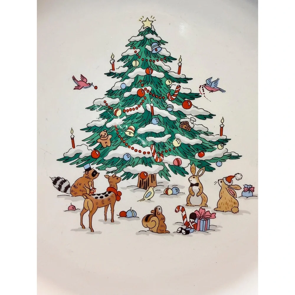 Vintage Woodland Christmas Dinner Plate Miyazaki Creates Animals Retro Decor